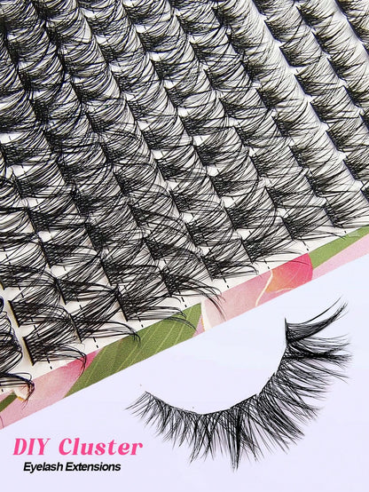 Asiteo 168pcs D-Curl Cluster False Eyelashes 8-16mm Thin Single Strand Natural Fluffy Cluster Lashes DIY Eyelash Extension Easy Application Makeup Tool, Suitable For Beginners, Daily, Party, Travel, M