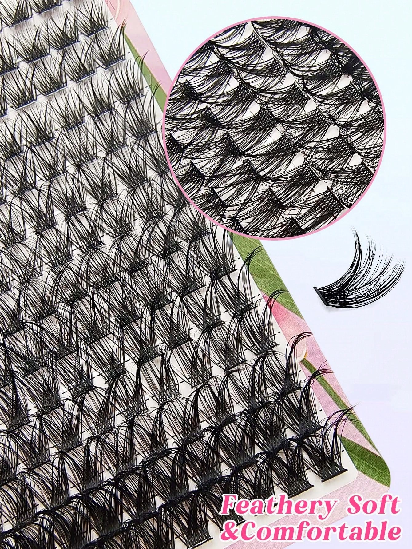 Asiteo 168pcs D-Curl Cluster False Eyelashes 8-16mm Thin Single Strand Natural Fluffy Cluster Lashes DIY Eyelash Extension Easy Application Makeup Tool, Suitable For Beginners, Daily, Party, Travel, M