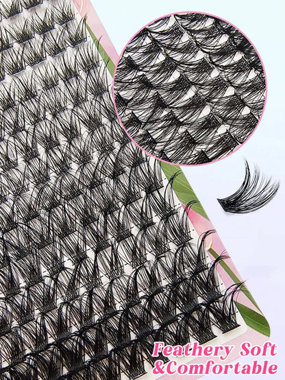 Asiteo 168pcs D-Curl Cluster False Eyelashes 8-16mm Thin Single Strand Natural Fluffy Cluster Lashes DIY Eyelash Extension Easy Application Makeup Tool, Suitable For Beginners, Daily, Party, Travel, M