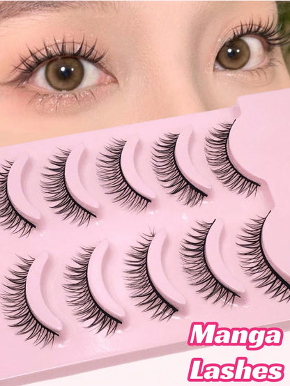 Asiteo 5 Pairs Cartoon Anime False Eyelashes, Natural & Realistic, Faux Mink, Lightweight & Fluffy, 3D Thick, Korean/Japanese/Asian Style, Cosplay Lashes