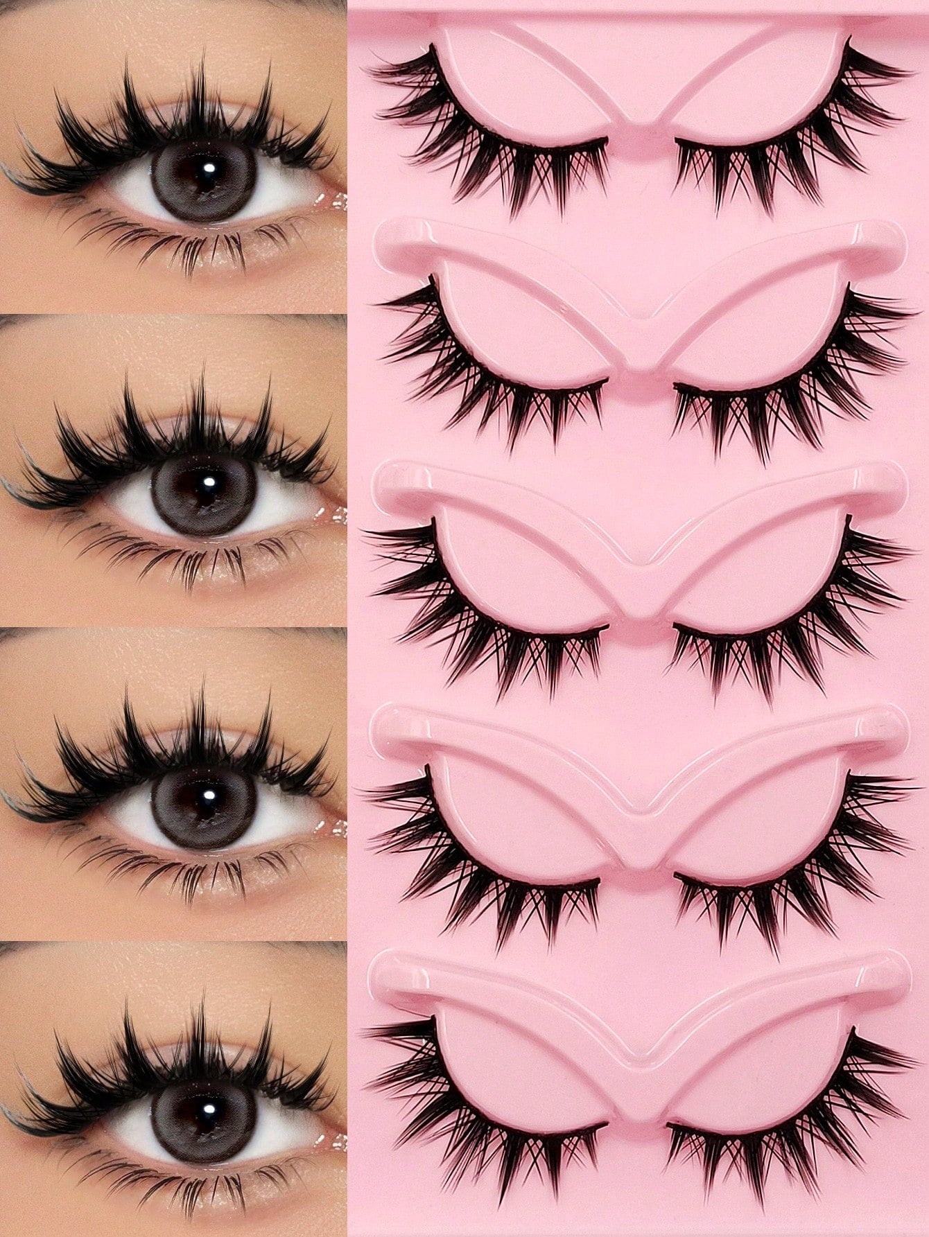 Asiteo 5 Pairs Spiky Manga Lashes Japanese Style Anime Thick Cosplay Lashes, Natural Look Wispy Faux Mink Lashes Full Strip Doll Lashes