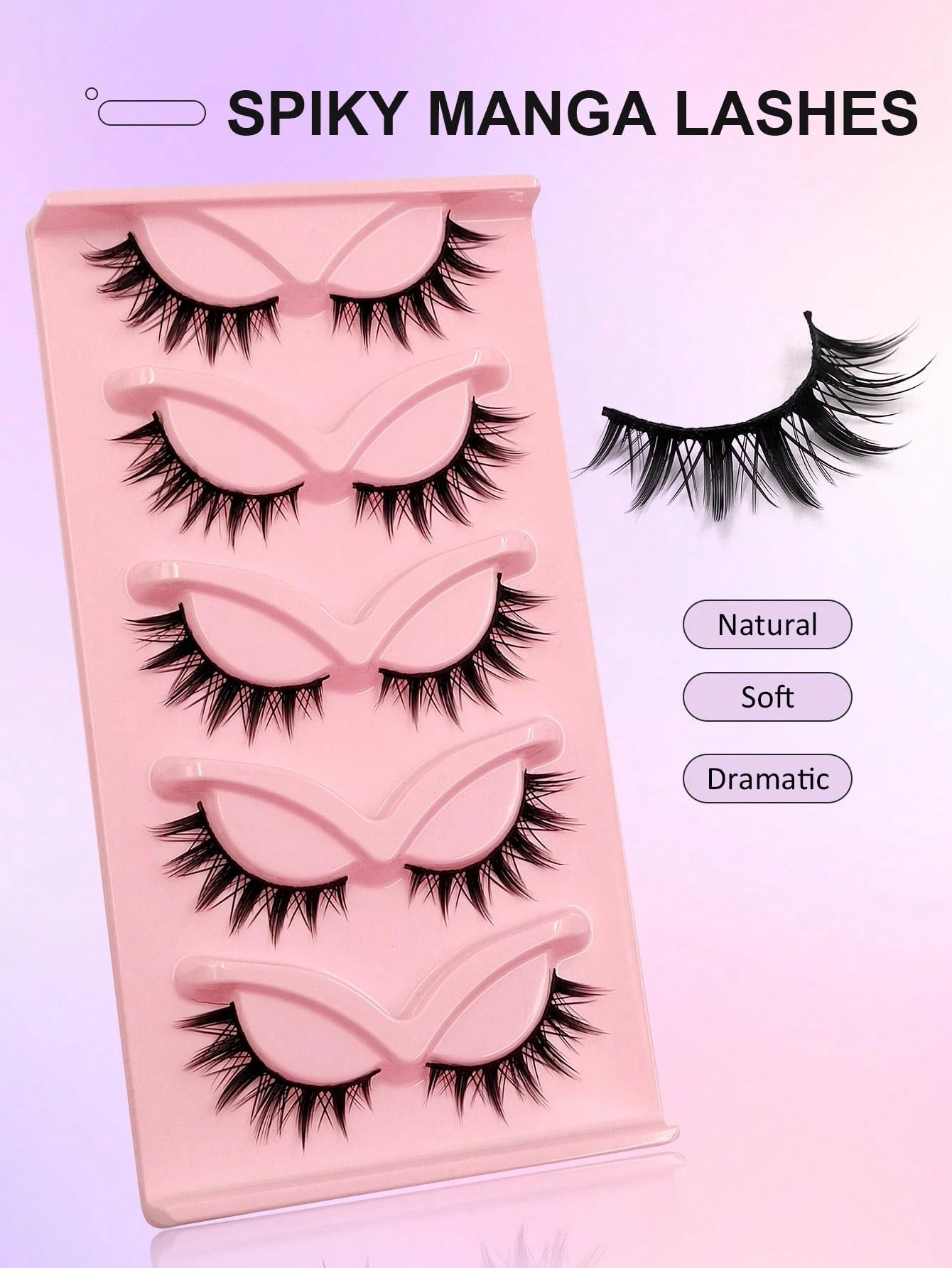 Asiteo 5 Pairs Spiky Manga Lashes Japanese Style Anime Thick Cosplay Lashes, Natural Look Wispy Faux Mink Lashes Full Strip Doll Lashes