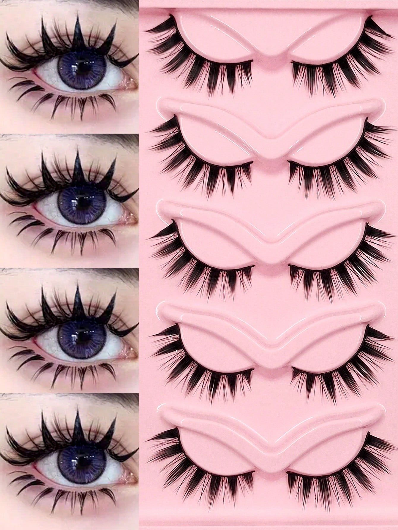 Asiteo 5 Pairs Spiky Manga Lashes Japanese Style Anime Thick Cosplay Lashes, Natural Look Wispy Faux Mink Lashes Full Strip Doll Lashes
