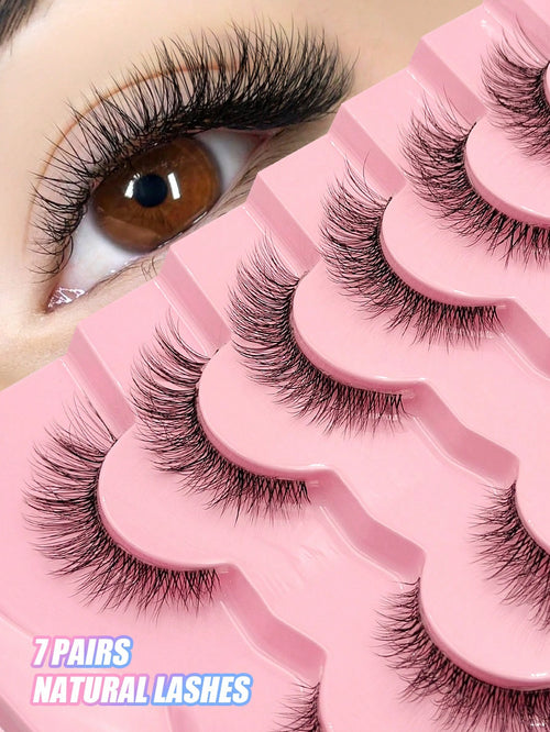 Asiteo 7 Pairs Look False Eyelashes, Soft Transparent Band, Short Lightweight Faux Mink Lashes, Create Makeup Look, Suitable For Daily Makeup, Suitable For Beginners, Aesthetic
