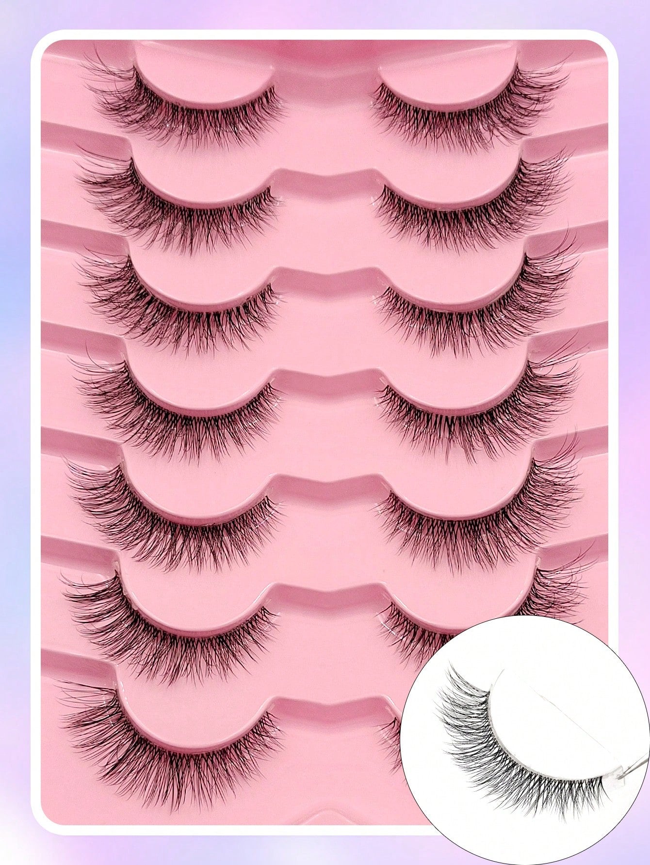 Asiteo 7 Pairs Look False Eyelashes, Soft Transparent Band, Short Lightweight Faux Mink Lashes, Create Makeup Look, Suitable For Daily Makeup, Suitable For Beginners, Aesthetic