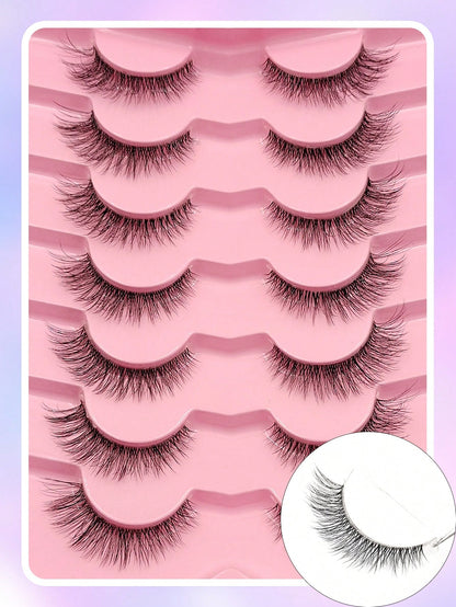 Asiteo 7 Pairs Look False Eyelashes, Soft Transparent Band, Short Lightweight Faux Mink Lashes, Create Makeup Look, Suitable For Daily Makeup, Suitable For Beginners, Aesthetic