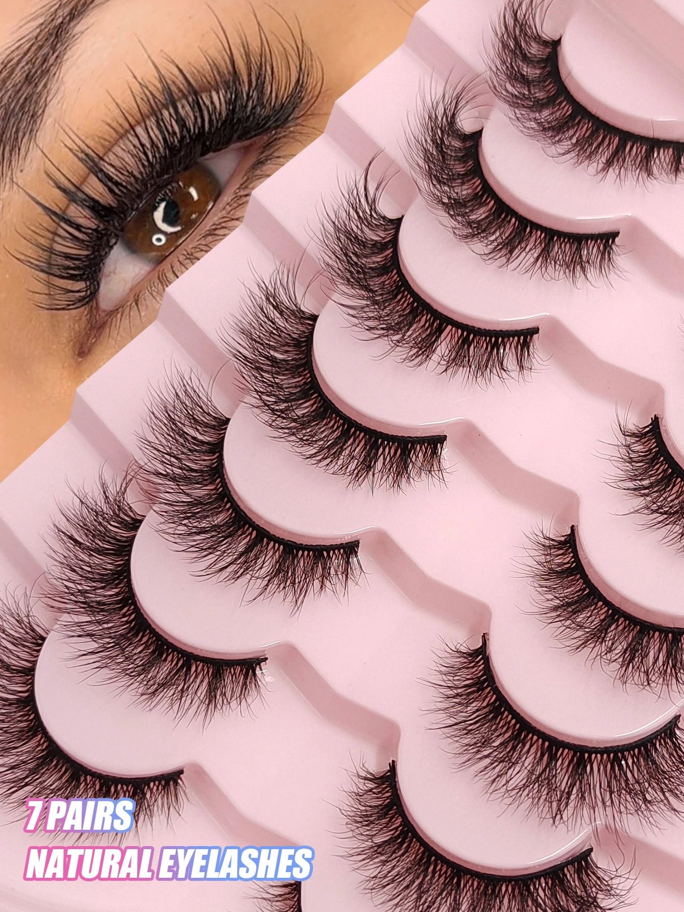 Asiteo 7 Pairs Look False Eyelashes, Soft Transparent Band, Short Lightweight Faux Mink Lashes, Create Makeup Look, Suitable For Daily Makeup, Suitable For Beginners, Aesthetic