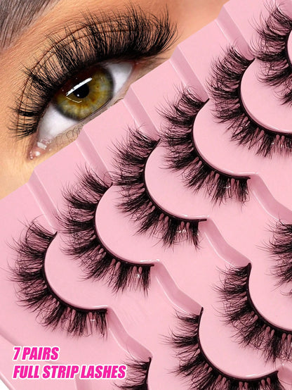 Asiteo 7 Pairs Luxurious Fluffy Faux Mink False Eyelashes- Natural Cross Style Lashes, Thick Volume For A Dramatic Look- Soft, Lightweight & Reusable Strip Lashes, Lashes, Eyelashes, Fake Lashes