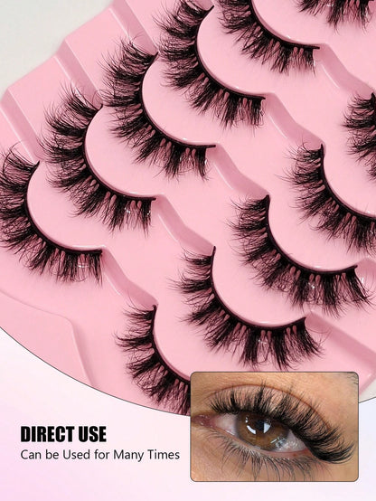 Asiteo 7 Pairs Luxurious Fluffy Faux Mink False Eyelashes- Natural Cross Style Lashes, Thick Volume For A Dramatic Look- Soft, Lightweight & Reusable Strip Lashes, Lashes, Eyelashes, Fake Lashes