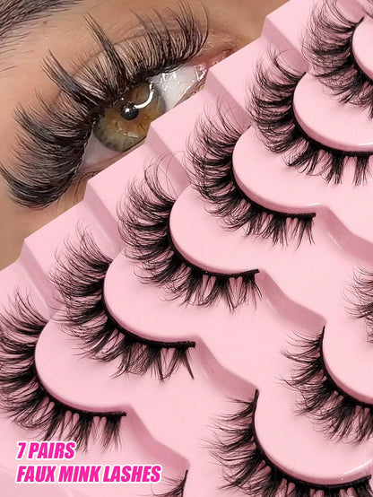 Asiteo 7 Pairs Luxurious Fluffy Faux Mink False Eyelashes- Natural Cross Style Lashes, Thick Volume For A Dramatic Look- Soft, Lightweight & Reusable Strip Lashes, Lashes, Eyelashes, Fake Lashes
