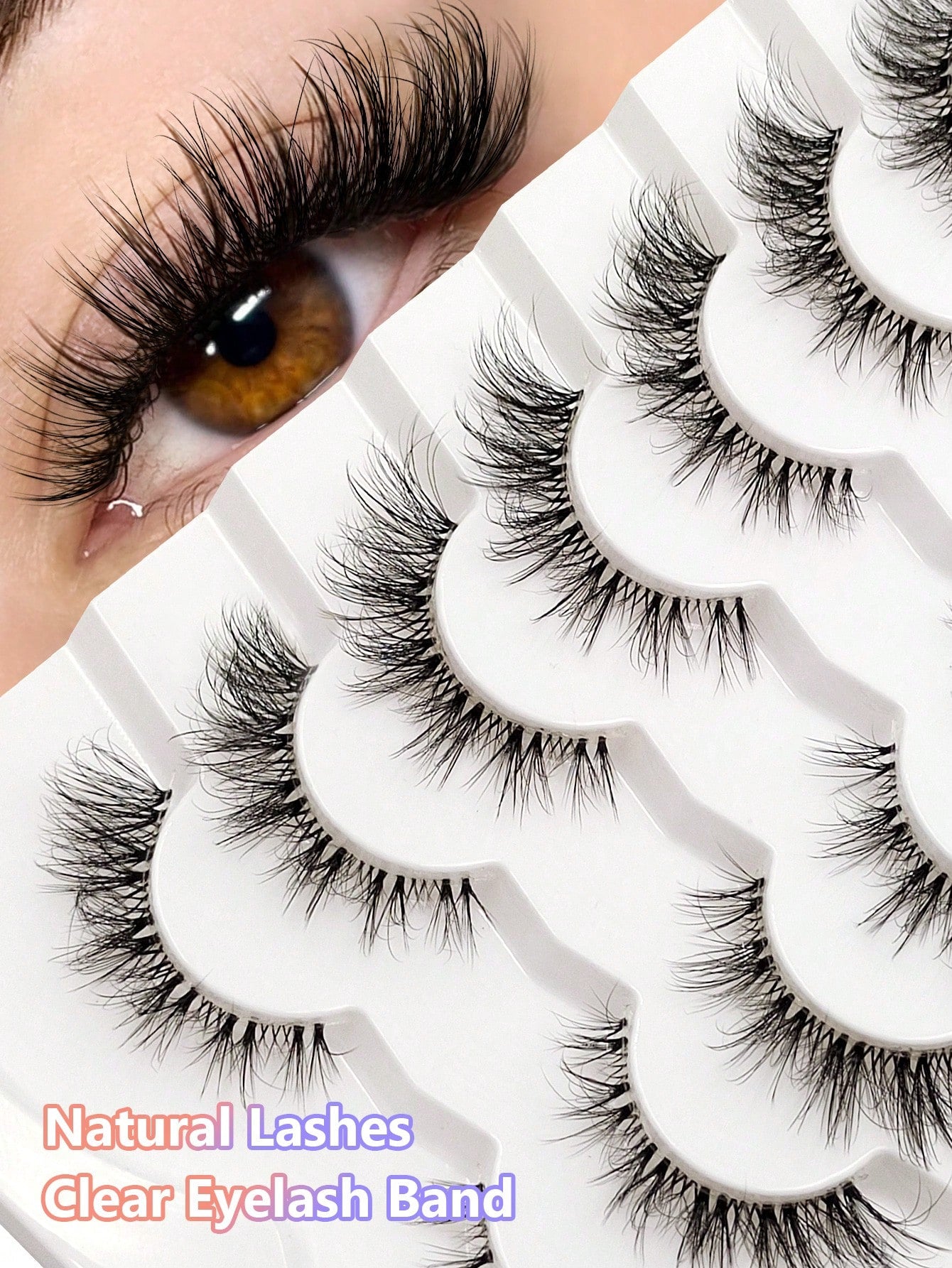 Asiteo 7 Pairs Natural Soft False Eyelashes, Fashionable Transparent Criss-Cross Design, Suitable For Daily Wear, Dates And Holidays