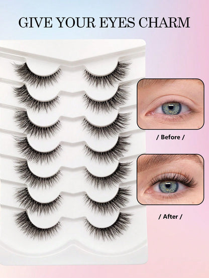 Asiteo 7 Pairs Transparent Delicate Natural False Eyelashes- Reusable, Lightweight & Comfortable, Create Charming Eye Makeup- Perfect For Daily Wear, Eyelash Strips, Eyelashes, False Eyelashes, Aest