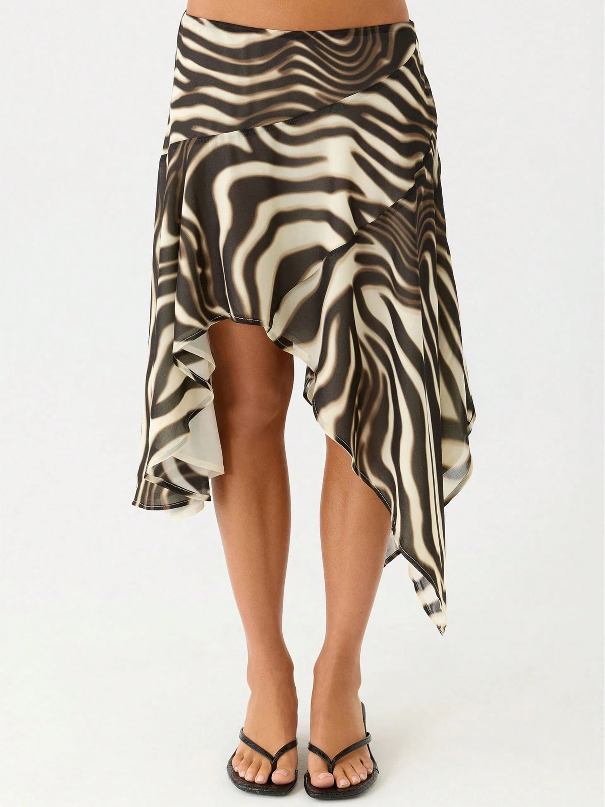 Asymmetrical Chiffon Midi Skirts, Floral/Animal Print Flowy Handkerchief Hem Skirts, Casual Summer Beach Cover Up