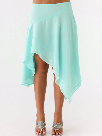 Asymmetrical Chiffon Midi Skirts, Floral/Animal Print Flowy Handkerchief Hem Skirts, Casual Summer Beach Cover Up
