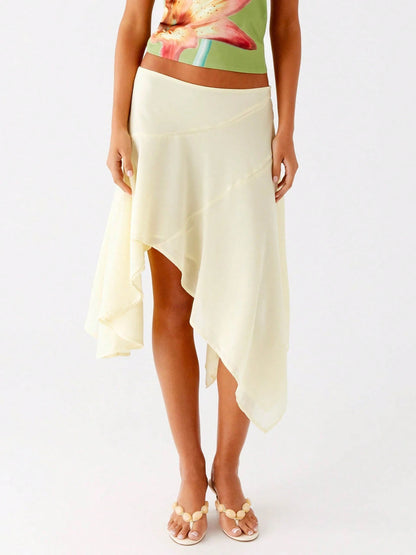 Asymmetrical Chiffon Midi Skirts, Floral/Animal Print Flowy Handkerchief Hem Skirts, Casual Summer Beach Cover Up