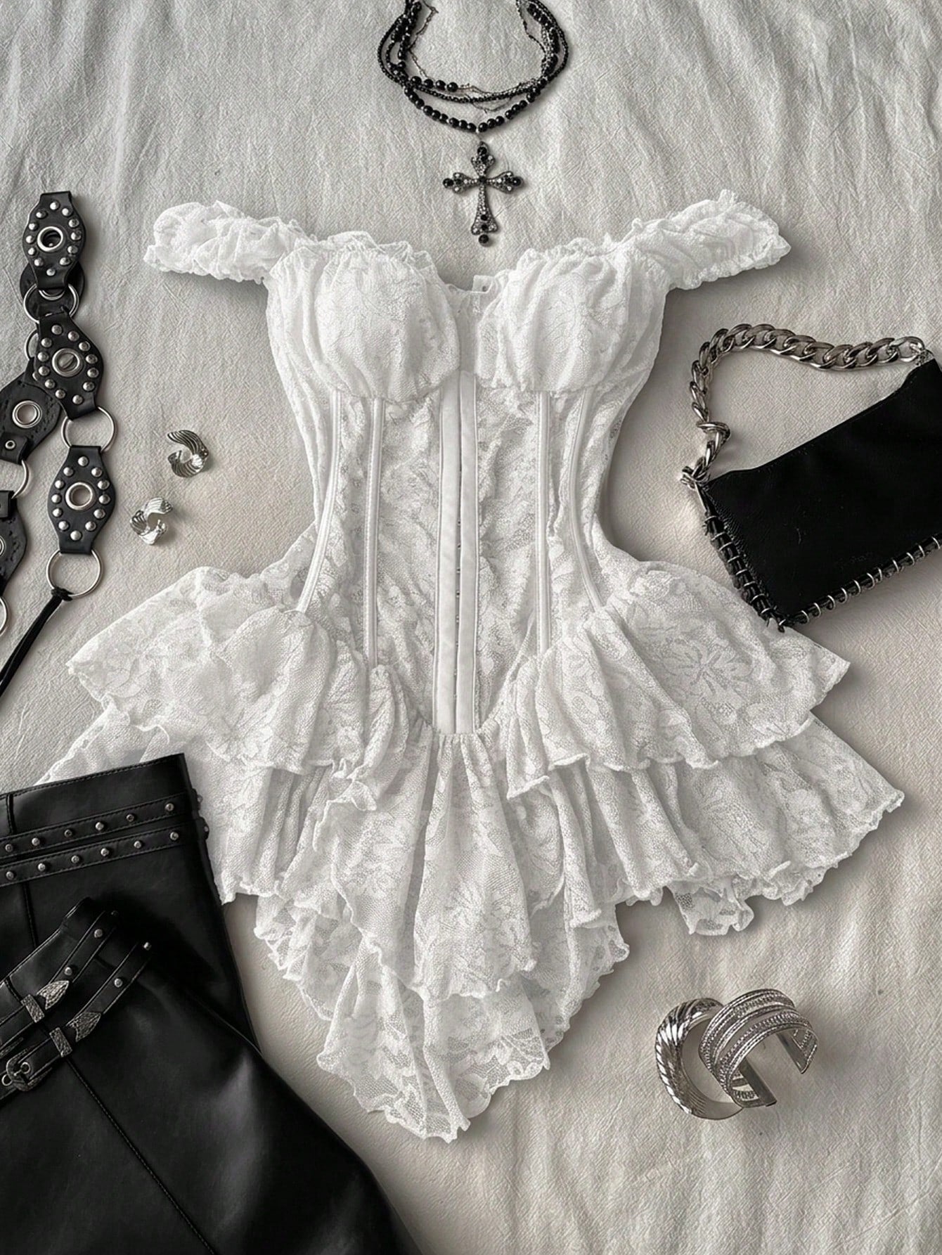 Attitoon Women's Casual Retro Corset Lace Bodycon Asymmetrical Hem Mini Dress, Suitable For Y2K,Summer Dresses For Women
