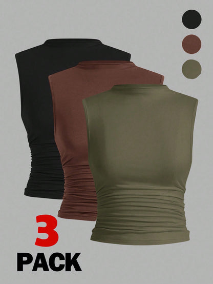Auralis 3pcs/Set Plus Size Women's Sleeveless Fitted Basic Tank Tops