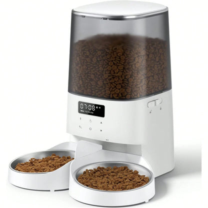 Automatic Cat Feeder, 5L/21Cups Timed Pet Food Dispenser With Double Bowls, 48 Portions, 6 Daily Meals, Memory Function, 10s Meal Call For Cats & Small Dogs