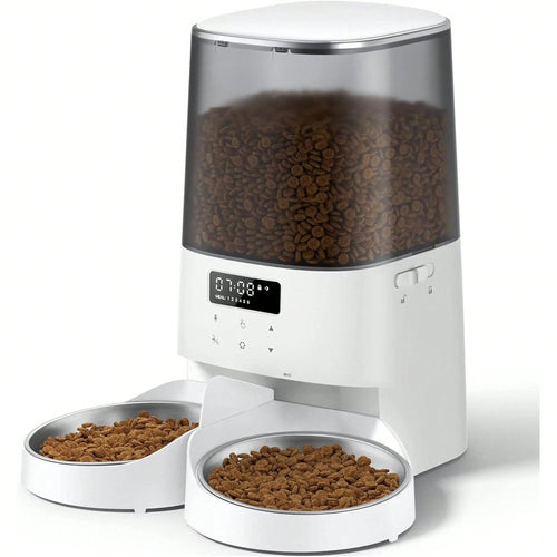 Automatic Cat Feeder, 5L/21Cups Timed Pet Food Dispenser With Double Bowls, 48 Portions, 6 Daily Meals, Memory Function, 10s Meal Call For Cats & Small Dogs
