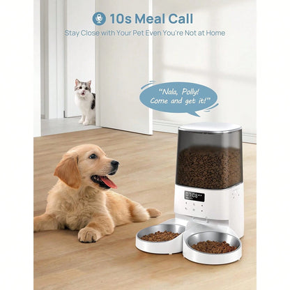 Automatic Cat Feeder, 5L/21Cups Timed Pet Food Dispenser With Double Bowls, 48 Portions, 6 Daily Meals, Memory Function, 10s Meal Call For Cats & Small Dogs