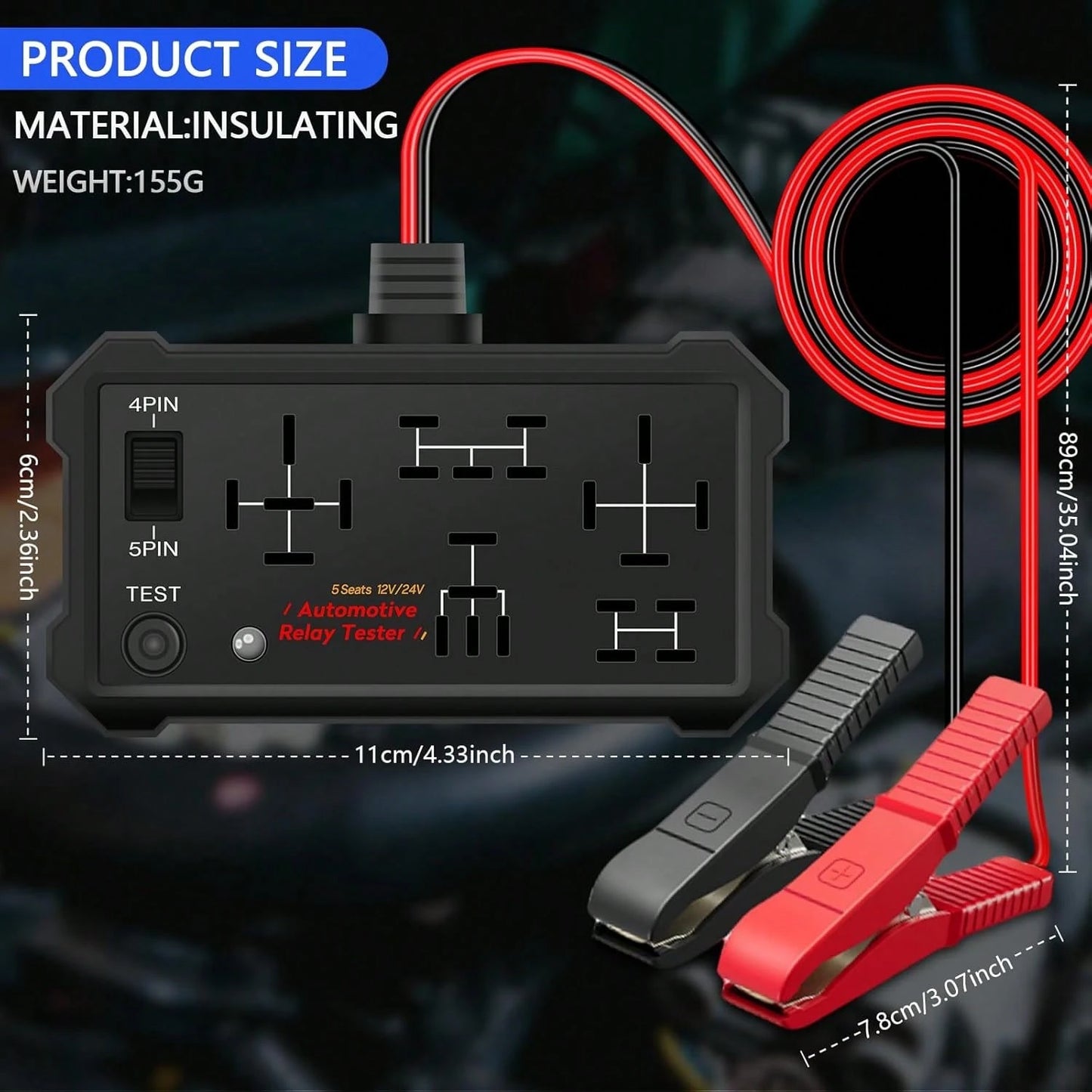 Automotive Relay Tester- 4 & 5 Pin 12V/24V Auto Diagnostic Tool, Small Handheld DIY Car Tester With Battery Clips, Relay Testing Kit, Electrical Systems Tool