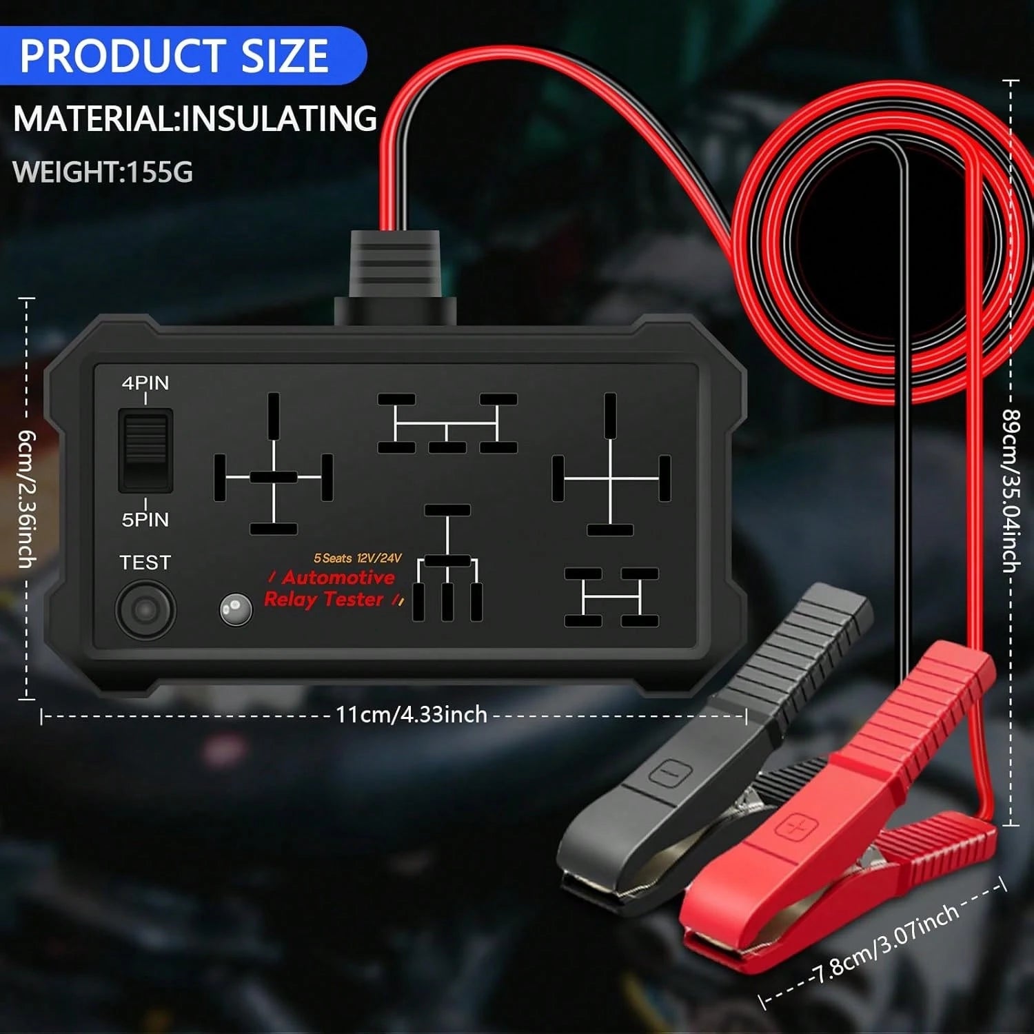 Automotive Relay Tester- 4 & 5 Pin 12V/24V Auto Diagnostic Tool, Small Handheld DIY Car Tester With Battery Clips, Relay Testing Kit, Electrical Systems Tool