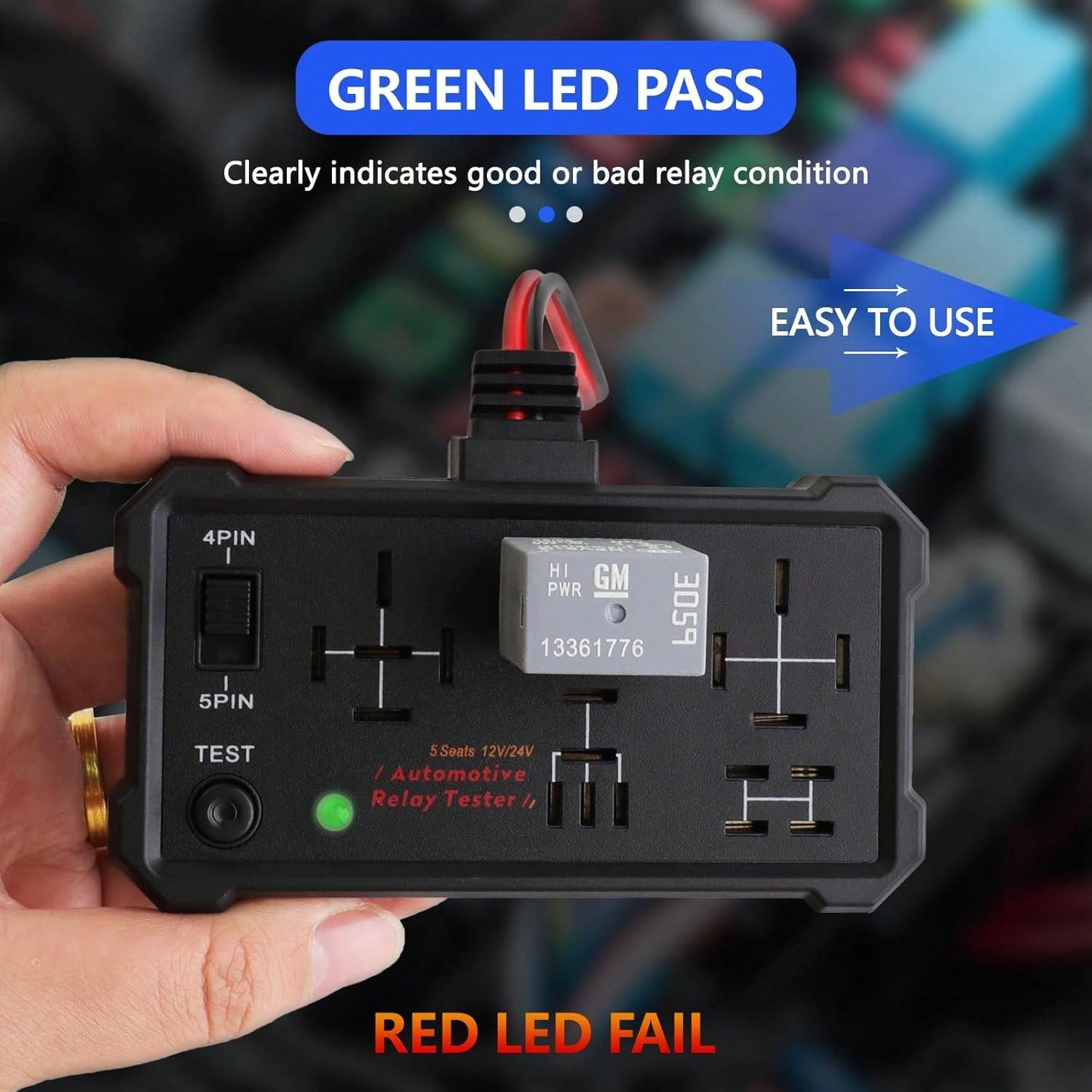 Automotive Relay Tester- 4 & 5 Pin 12V/24V Auto Diagnostic Tool, Small Handheld DIY Car Tester With Battery Clips, Relay Testing Kit, Electrical Systems Tool