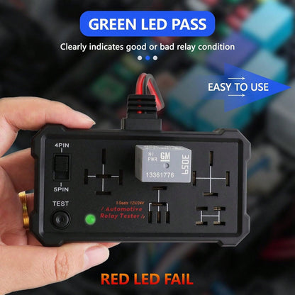 Automotive Relay Tester- 4 & 5 Pin 12V/24V Auto Diagnostic Tool, Small Handheld DIY Car Tester With Battery Clips, Relay Testing Kit, Electrical Systems Tool