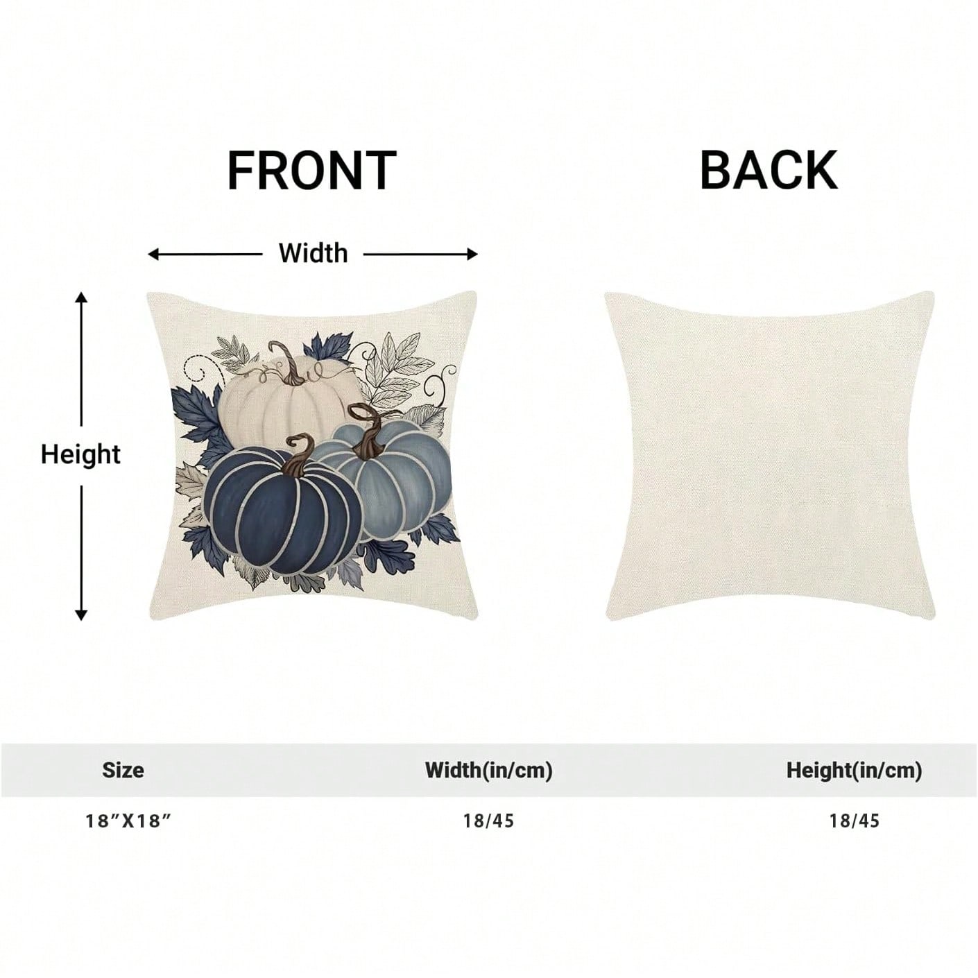 Autumn Pillow Covers 45 X 45cm 2pcs Set Blue Pumpkin Leaf Throw Pillow Covers Harvest Thanksgiving Autumn Pillow Covers Outdoor Living Room Bedroom Linen Square Cushion