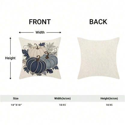 Autumn Pillow Covers 45 X 45cm 2pcs Set Blue Pumpkin Leaf Throw Pillow Covers Harvest Thanksgiving Autumn Pillow Covers Outdoor Living Room Bedroom Linen Square Cushion