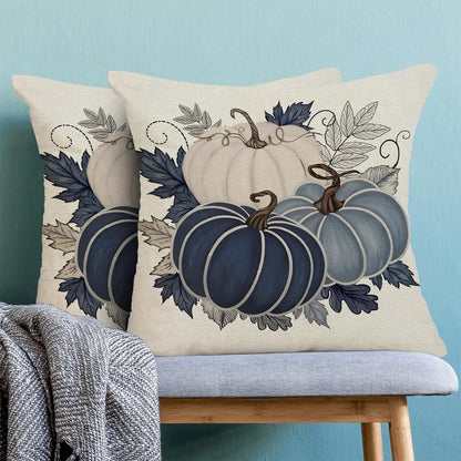 Autumn Pillow Covers 45 X 45cm 2pcs Set Blue Pumpkin Leaf Throw Pillow Covers Harvest Thanksgiving Autumn Pillow Covers Outdoor Living Room Bedroom Linen Square Cushion