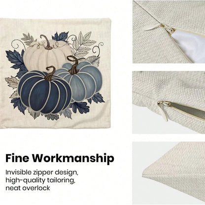 Autumn Pillow Covers 45 X 45cm 2pcs Set Blue Pumpkin Leaf Throw Pillow Covers Harvest Thanksgiving Autumn Pillow Covers Outdoor Living Room Bedroom Linen Square Cushion