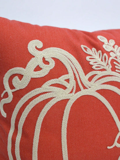 Autumn Pumpkin Embroidered Pillow Case 18*18 Inches, Farmhouse Style Autumn Cushion Cover, Orange Pumpkin Floral Decorative Pillow Case, Suitable For Sofa, Living Room, Bedroom, Thanksgiving And Hallo