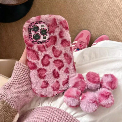 Autumn/Winter Leopard Print Plush Phone Case With Wrist Strap Compatible With IPhone 17 Pro Max/ 17 Pro/ 16 Pro Max/ 15 Pro Max/ 14/New 13/ 11/ 12 Women's