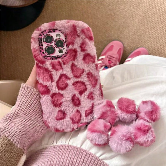 Autumn/Winter Leopard Print Plush Phone Case With Wrist Strap Compatible With IPhone 17 Pro Max/ 17 Pro/ 16 Pro Max/ 15 Pro Max/ 14/New 13/ 11/ 12 Women's