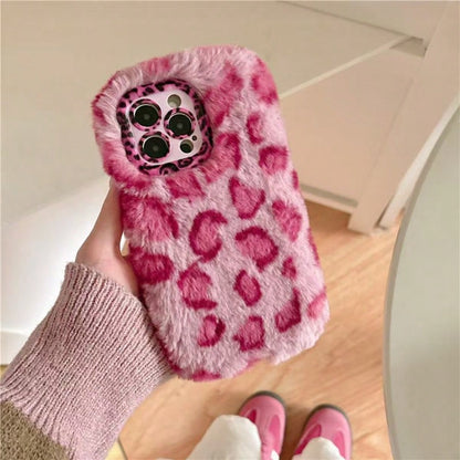 Autumn/Winter Leopard Print Plush Phone Case With Wrist Strap Compatible With IPhone 17 Pro Max/ 17 Pro/ 16 Pro Max/ 15 Pro Max/ 14/New 13/ 11/ 12 Women's