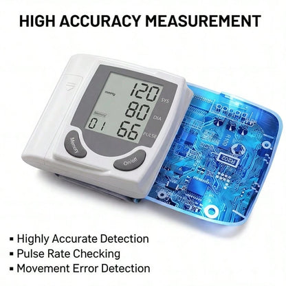 AVXLRQ Wrist Digital Blood Pressure Monitor With Large LCD Screen-Including Hypertension Detector, Heart Rate And Pulse Measurement, Memory Function And Battery Power Supply (Excluding Battery)