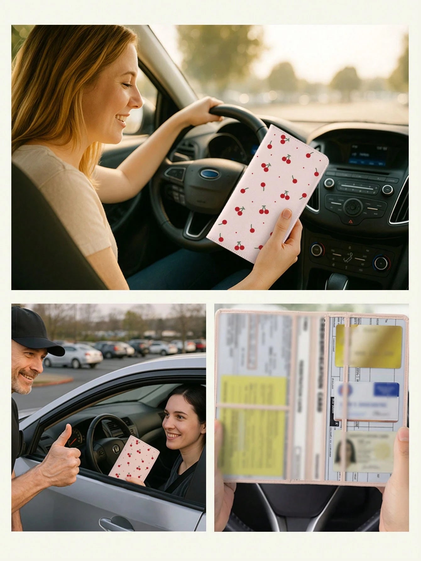 Ayotu Cherry & Bow Polka Dot Pattern Vehicle Registration & Insurance Card Holder- Car Glove Box Organizer, Suitable For Storing Important Documents, Driver's License, Passport, Cards, Auto Accessori