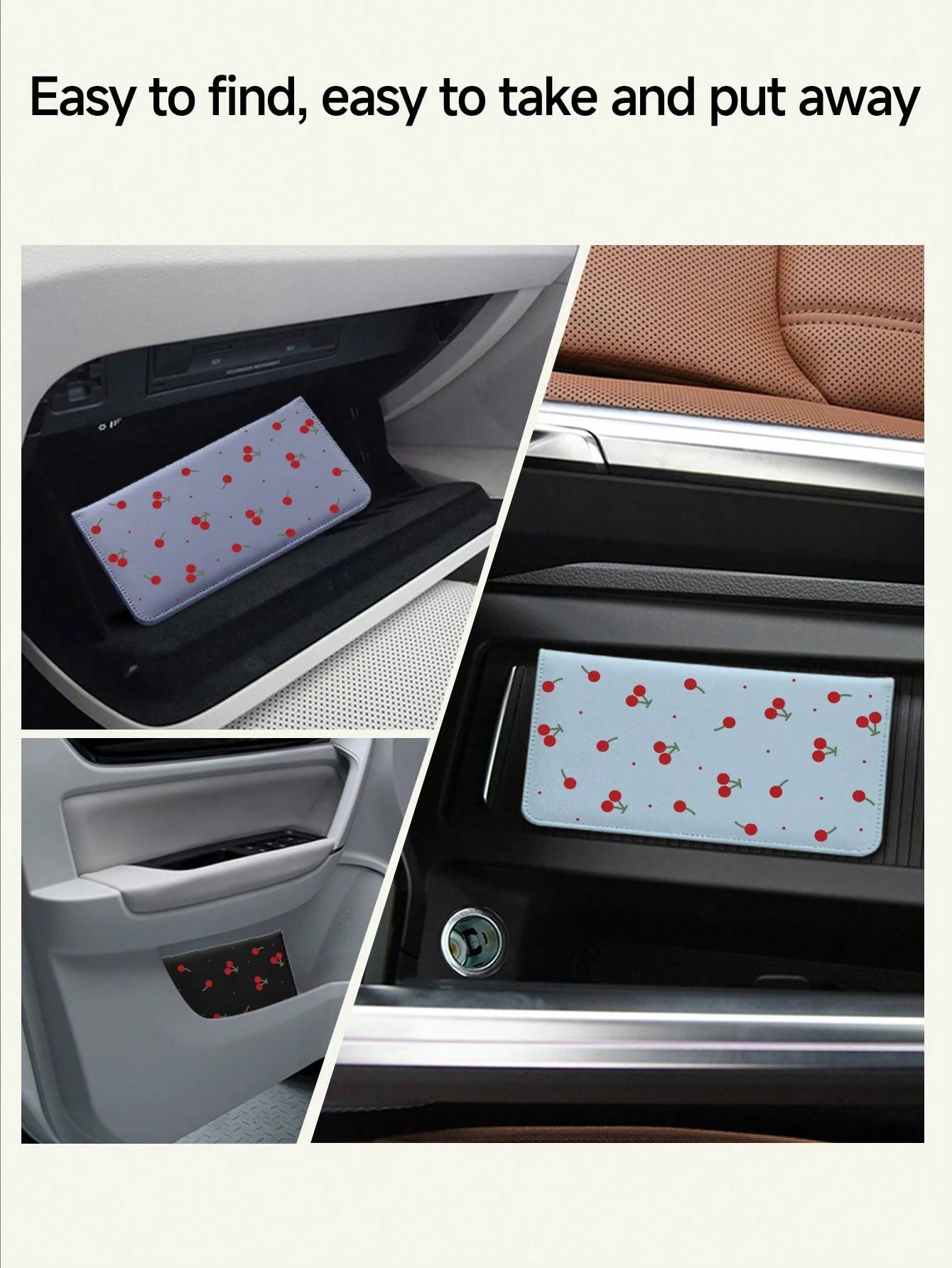 Ayotu Cherry & Bow Polka Dot Pattern Vehicle Registration & Insurance Card Holder- Car Glove Box Organizer, Suitable For Storing Important Documents, Driver's License, Passport, Cards, Auto Accessori
