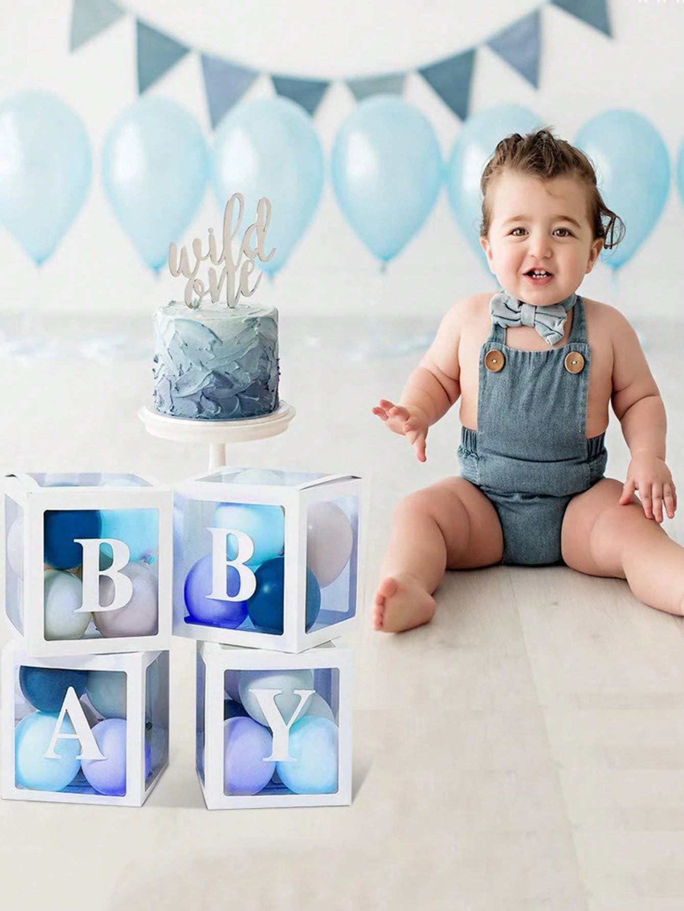 Baby Boxes With Letters For Baby Shower, Baby Shower Decorations For Boys Or Girls, Transparent Balloon Boxes Clear Blocks For Birthday Party, Bridal Shower, Gender Reveal(White)