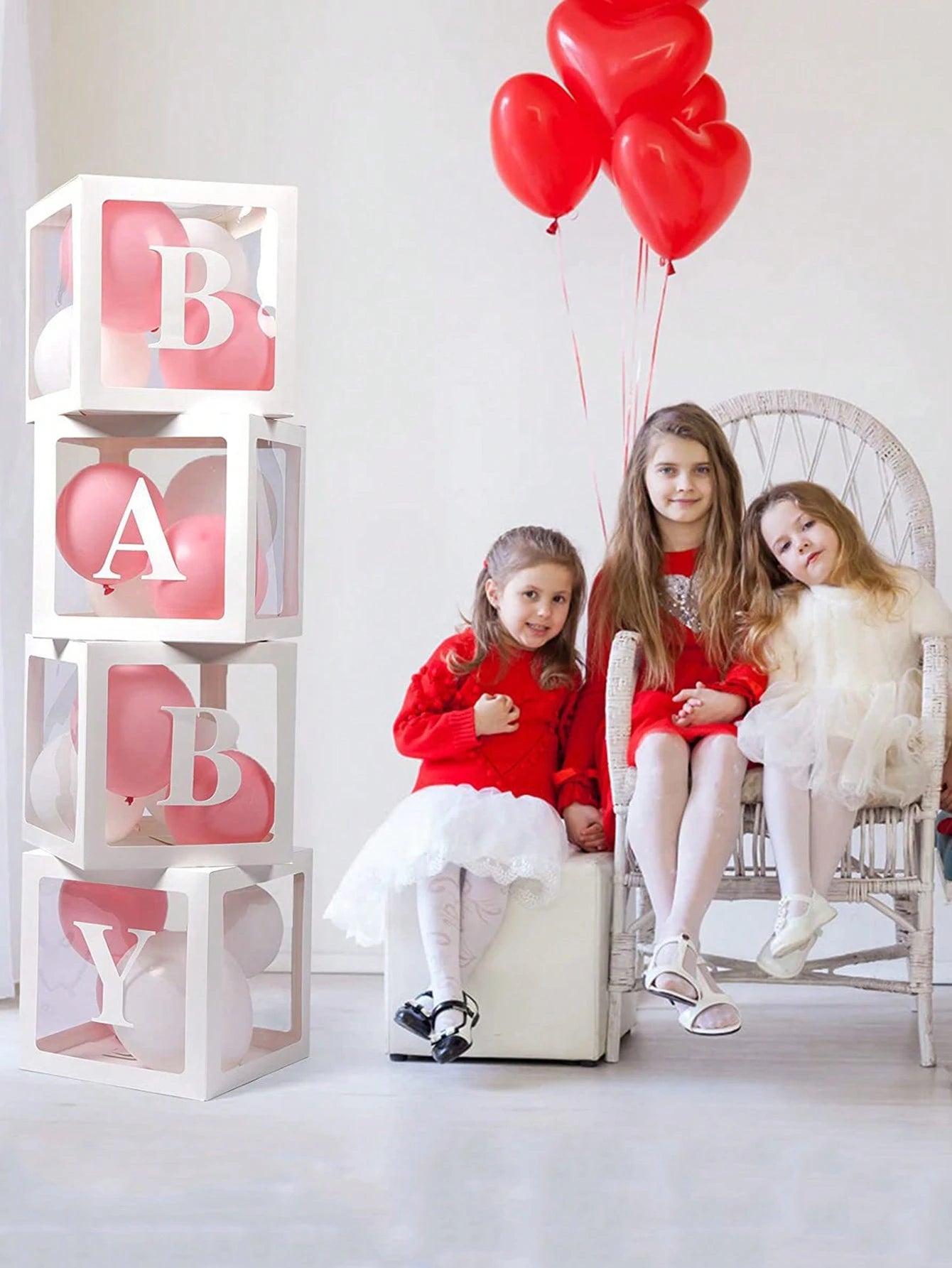 Baby Boxes With Letters For Baby Shower, Baby Shower Decorations For Boys Or Girls, Transparent Balloon Boxes Clear Blocks For Birthday Party, Bridal Shower, Gender Reveal(White)