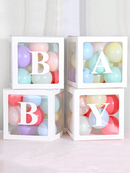 Baby Boxes With Letters For Baby Shower, Baby Shower Decorations For Boys Or Girls, Transparent Balloon Boxes Clear Blocks For Birthday Party, Bridal Shower, Gender Reveal(White)