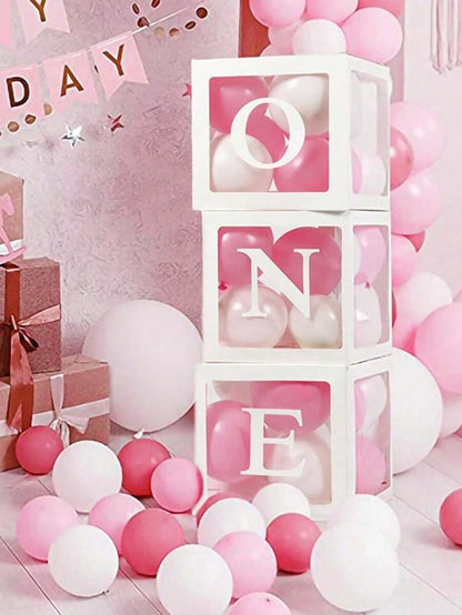 Baby Boxes With Letters For Baby Shower, Baby Shower Decorations For Boys Or Girls, Transparent Balloon Boxes Clear Blocks For Birthday Party, Bridal Shower, Gender Reveal(White)