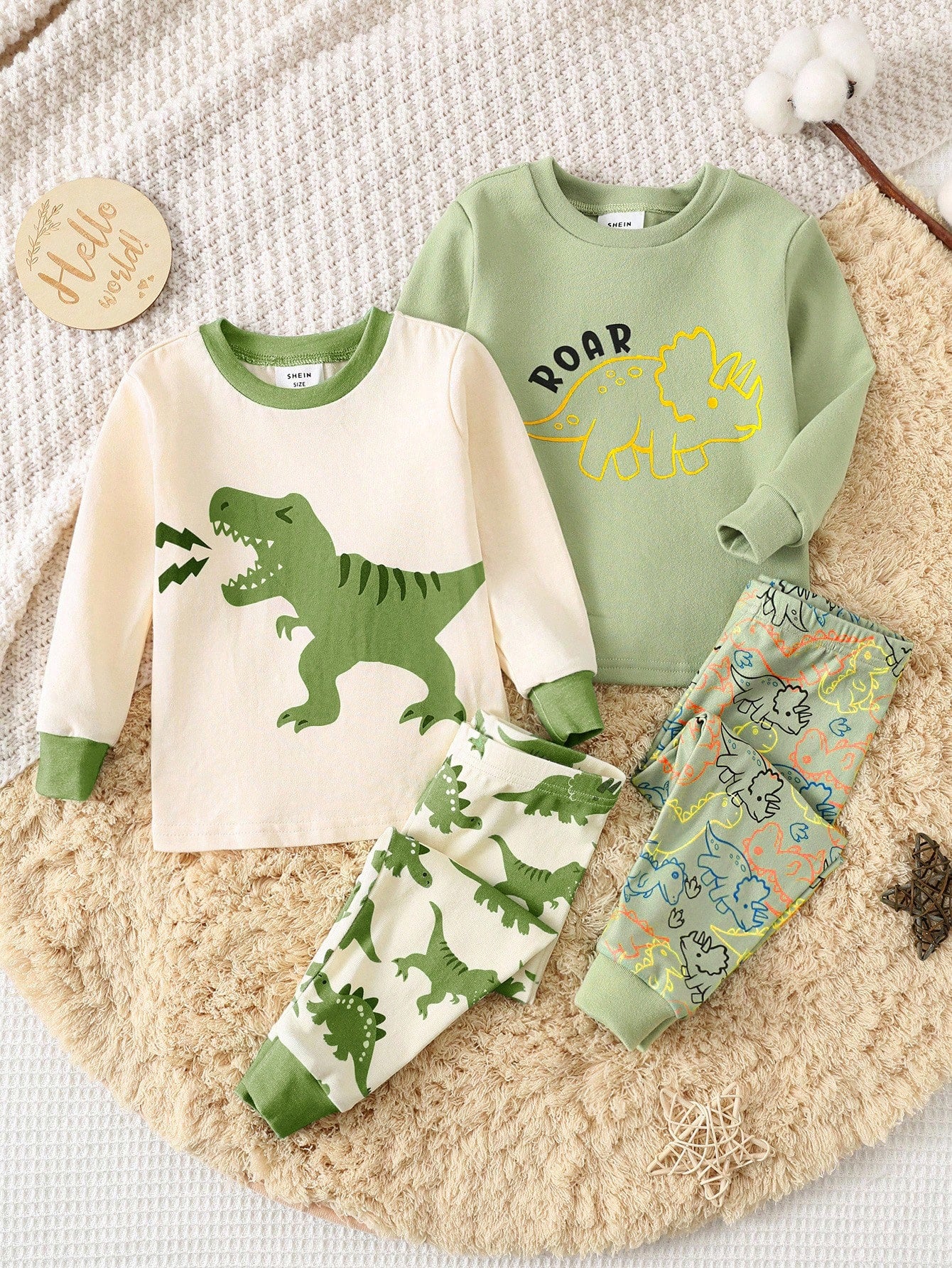 Baby Boy Baby Girl Toddler Boy Fall And Winter Clothes, Pajamas, 4pcs/Set Knitted Soft Cute Dinosaur Pattern Crew Neck Long Sleeve Top And Long Pants Tight Home Wear Set Two Pieces Pajamas, Suit