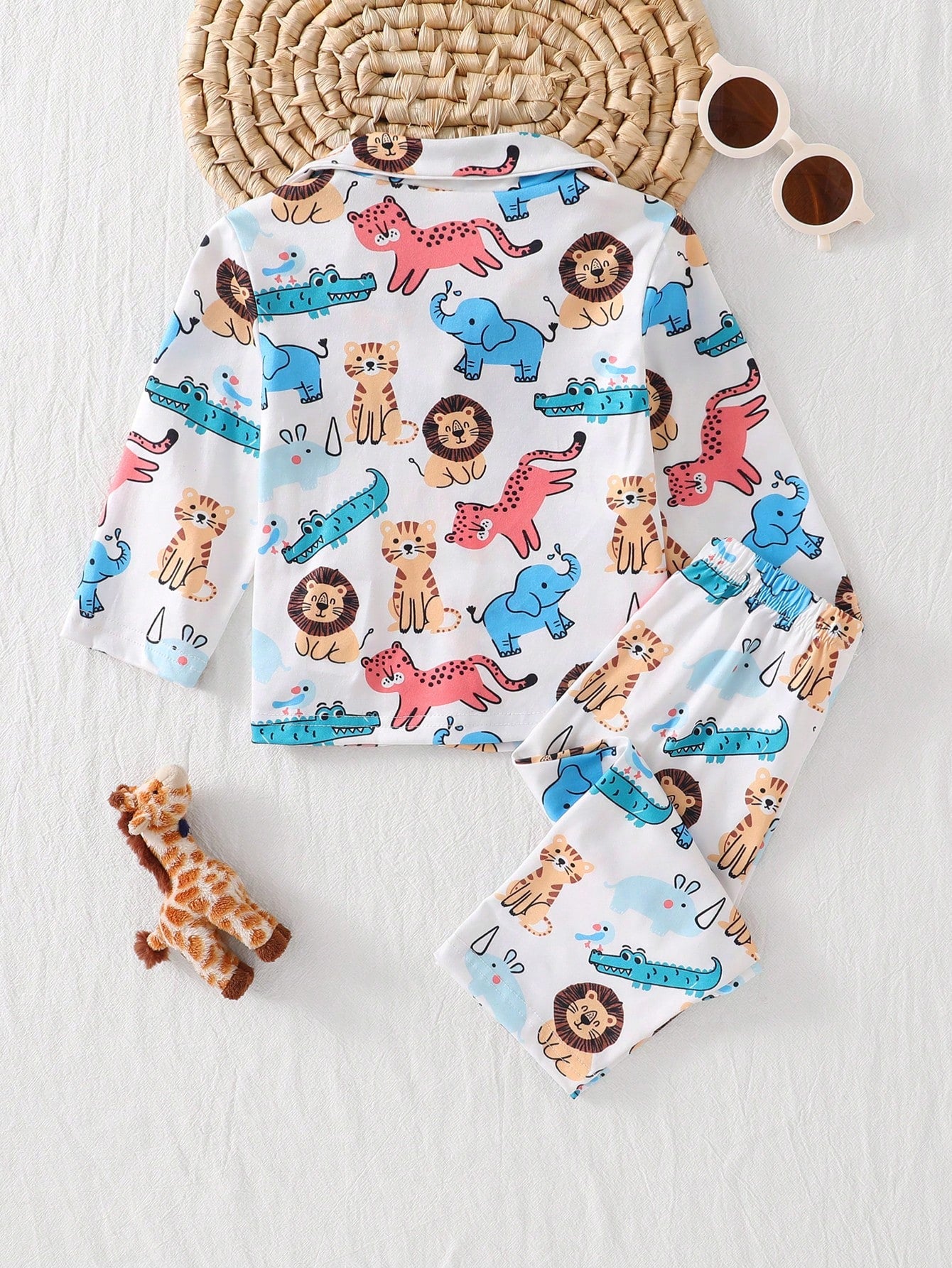 Baby Boy Cartoon Cute Animal Print Comfortable Long Sleeve Long Pants Cardigan Flame Retardant 2 Pieces Set Loungewear