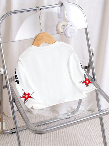 Baby Boy Casual Daily American Sport Street Style Number Print Round Neck Long Sleeve Top
