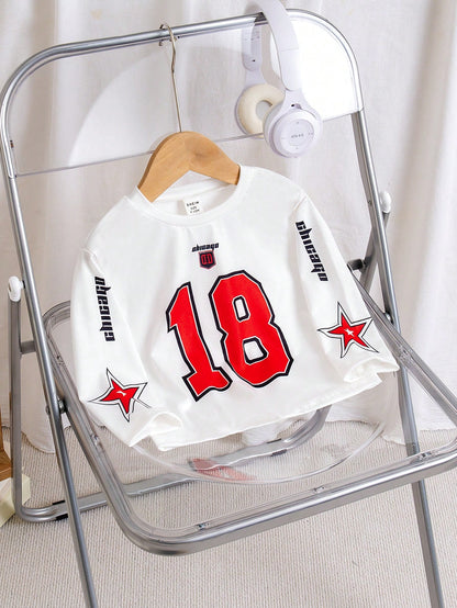 Baby Boy Casual Daily American Sport Street Style Number Print Round Neck Long Sleeve Top