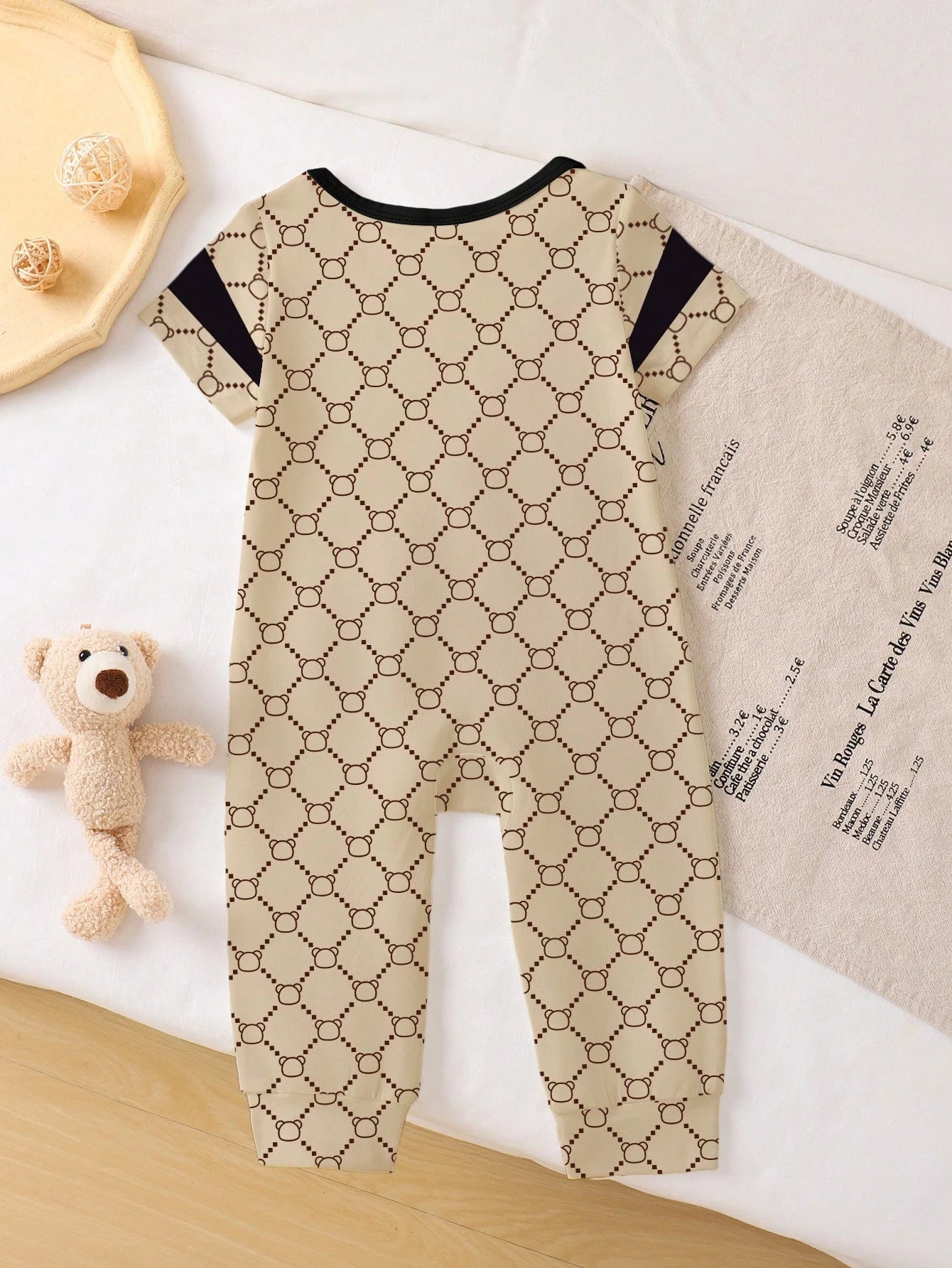 Baby Boy Casual Jumpsuit With All-Over Patterned Print And Text Graphic, Suitable For Daily Wear And Summer Outings