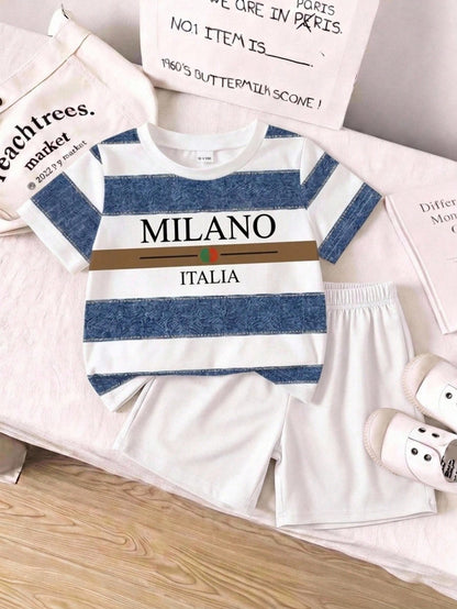 Baby Boy Casual Minimalist T-Shirt & Shorts Set, Suitable For Summer