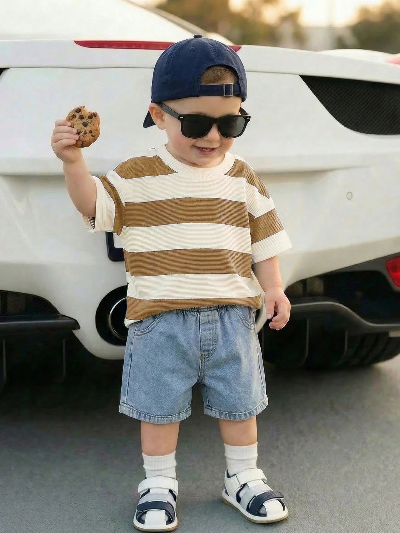 Baby Boy Casual Minimalist T-Shirt & Shorts Set, Suitable For Summer